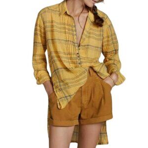Anthropologie Pilcro Orange Yellow Plaid Hi-low Tunic Blouse I Size: S